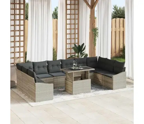 11 Daļu Dārza Dīvānu Komplekts Ar Spilveniem, Gaiši Pelēks Poliratans Vidaxl