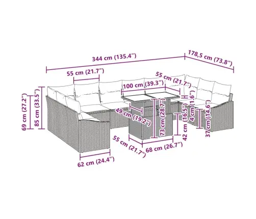 11 Daļu Dārza Dīvānu Komplekts Ar Spilveniem, Gaiši Pelēks Poliratans Vidaxl