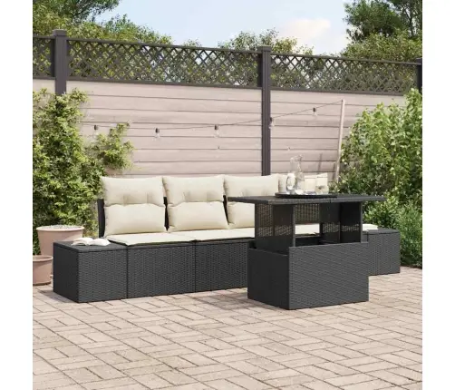 5 Daļu Dārza Dīvāna Komplekts Ar Spilveniem Melnā Poliestrā Vidaxl