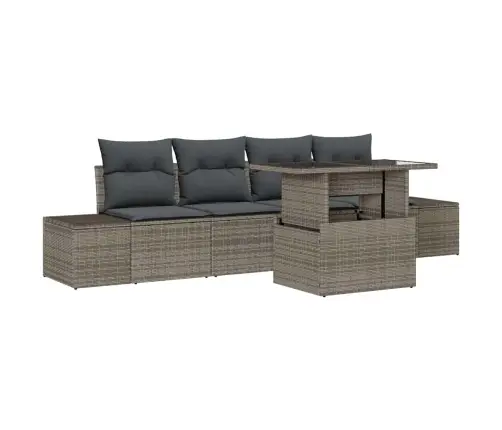 5 Daļu Dārza Dīvānu Komplekts Ar Spilveniem Pelēkā Poliratana Vidaxl