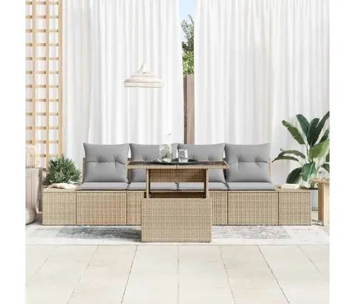 5 Daļīgais Dārza Dīvāna Komplekts Ar Spilveniem - Bēšs Poli Rattan Vidaxl