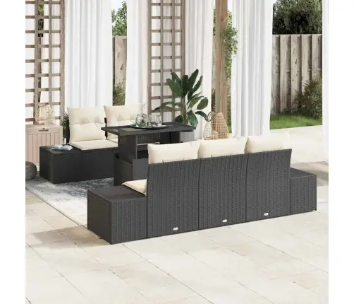 6 Daļu Dārza Dīvāna Komplekts Ar Spilveniem, Melnais Polirats Vidaxl