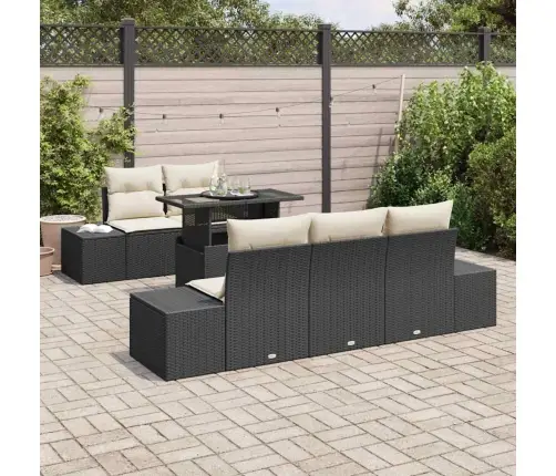 6 Daļu Dārza Dīvāna Komplekts Ar Spilveniem, Melnais Polirats Vidaxl