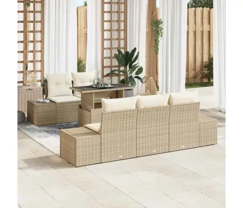 6 Daļu Dārza Dīvānu Komplekts Ar Bēšiem Spilveniem Vidaxl