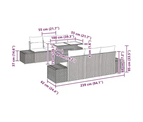 Sodo Sofų Rinkinys 7 Pcs Ruda Ir Kreminė 100 X 55 X 73 Cm