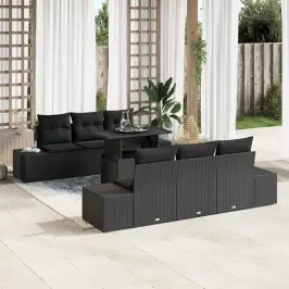 Dārza Dīvānu Komplekts Ar Spilvenu 7 Pcs Melna 100 X 55 X 73 Cm Vidaxl