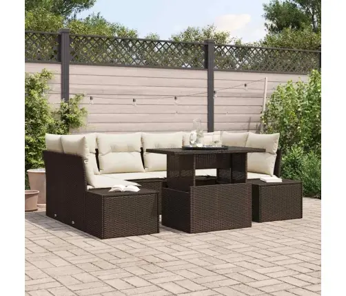 7 Daļu Dārza Dīvānu Komplekts Ar Spilveniem, Brūns Poli Rattan Vidaxl