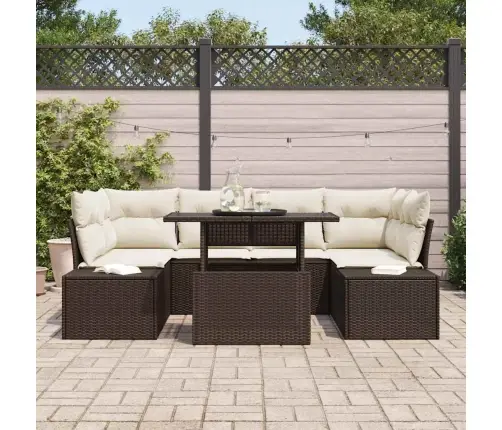 7 Daļu Dārza Dīvānu Komplekts Ar Spilveniem, Brūns Poli Rattan Vidaxl