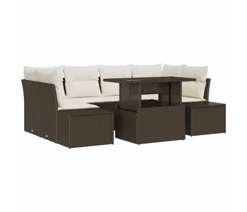 7 Daļu Dārza Dīvānu Komplekts Ar Spilveniem, Brūns Poli Rattan Vidaxl