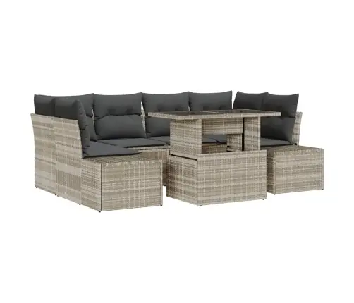 Sofos Komplektas Su Pagalve 7 Pcs Šviesiai Pilka Poliratanas