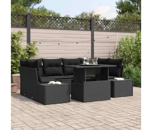 Sofos Komplektas Su Pagalve 7 Pcs Juoda Poliratanas