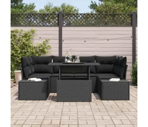 Sofos Komplektas Su Pagalve 7 Pcs Juoda Poliratanas