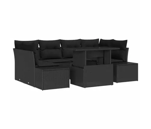 Sofos Komplektas Su Pagalve 7 Pcs Juoda Poliratanas