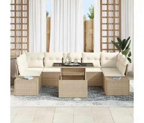 8 Daļu Dārza Dīvānu Komplekts Ar Spilveniem Bēšā Poliratanā Vidaxl