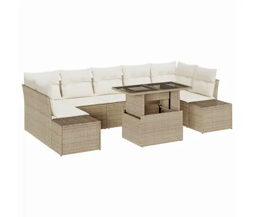 8 Daļu Dārza Dīvānu Komplekts Ar Spilveniem Bēšā Poliratanā Vidaxl