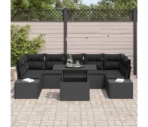 8 Daļu Dārza Dīvānu Komplekts Ar Spilveniem Melnā Poliratanā Vidaxl