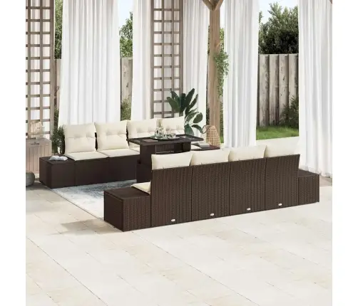 9 Daļu Dārza Dīvānu Komplekts Ar Spilveniem Brūnā Poliratanā Vidaxl