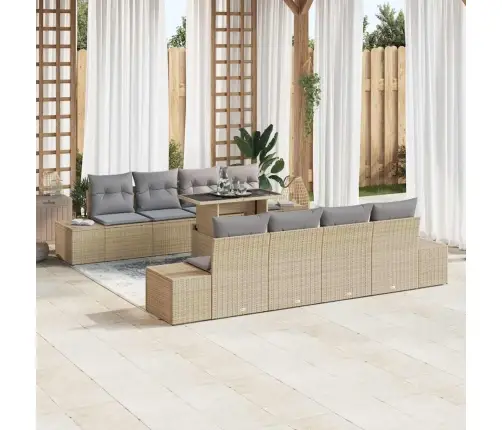 9 Daļu Dārza Dīvānu Komplekts Ar Spilveniem, Bēšs, Polipropilēns Vidaxl