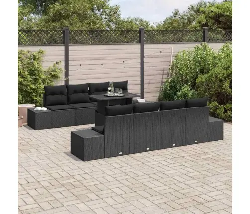 9 Gabalu Dārza Dīvānu Komplekts Ar Spilveniem, Melnā Poliratanā Vidaxl 9 Gabalu Dārza Dīvānu Komplekts Ar Spilveniem, Melnā Poliratanā Vidaxl