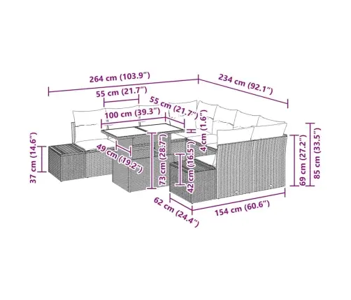 Aia Diivanikomplekt 9 Pcs Must Ja Kreemjas 100 X 55 X 73 Cm