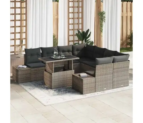 9 Daļu Dārza Dīvānu Komplekts Ar Spilveniem Pelēkā Poliratanā Vidaxl