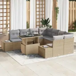 Dārza Dīvānu Komplekts Ar Spilvenu 9 Pcs Bēša Un Gaiši Pelēka Vidaxl