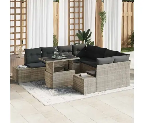 9 Daļu Dārza Dīvānu Komplekts Ar Spilveniem, Pelēks Poliratanas Vidaxl