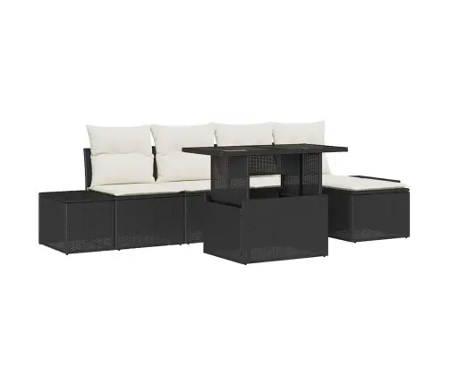 6 Daļu Dārza Dīvāna Komplekts Ar Spilveniem Melnā Poliratanā Vidaxl