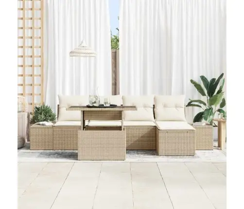 6 Daļu Dārza Dīvānu Komplekts Ar Spilveniem Bēšs Poli Rattan Vidaxl
