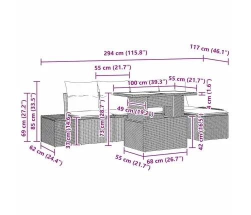 6 Daļu Dārza Dīvānu Komplekts Ar Spilveniem Bēšs Poli Rattan Vidaxl
