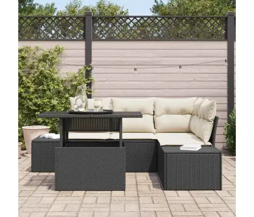 5 Daļu Dārza Dīvānu Komplekts Ar Spilveniem Melnā Poli Ratanā Vidaxl