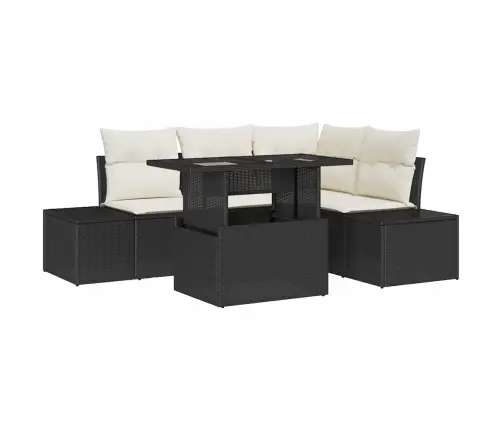 5 Daļu Dārza Dīvānu Komplekts Ar Spilveniem Melnā Poli Ratanā Vidaxl