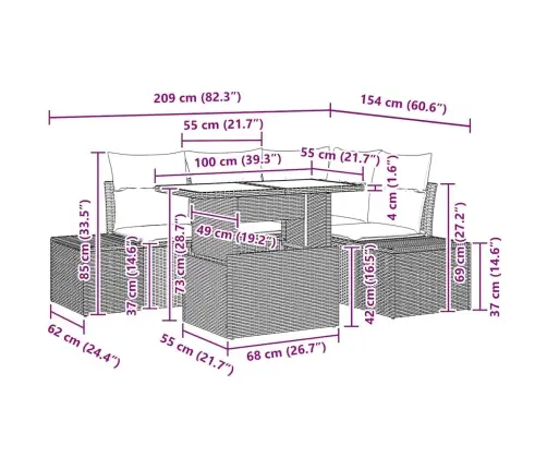Aia Diivanikomplekt 5 Pcs Pruun Ja Kreemjas 100 X 55 X 73 Cm