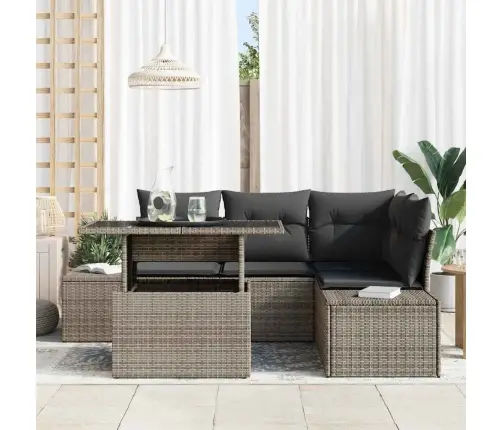 5 Daļīgs Dārza Dīvānu Komplekts Ar Spilveniem, Pelēks Poliraksts Vidaxl