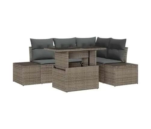 5 Daļīgs Dārza Dīvānu Komplekts Ar Spilveniem, Pelēks Poliraksts Vidaxl