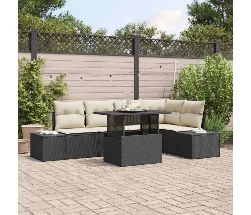 6 Daļu Dārza Dīvāna Komplekts Ar Spilveniem Melnā Poliratānā Vidaxl