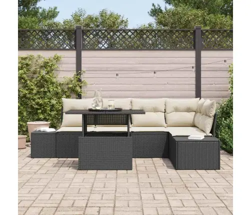 6 Daļu Dārza Dīvāna Komplekts Ar Spilveniem Melnā Poliratānā Vidaxl