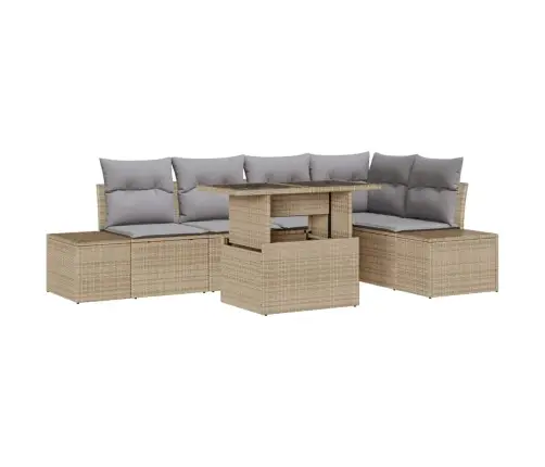 6 Daļīgu Dārza Dīvānu Komplekts Ar Spilveniem Bēšā Polirotangā Vidaxl