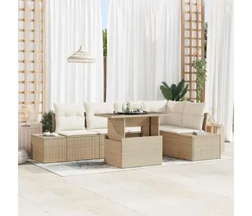 6 Daļu Dārza Dīvānu Komplekts Ar Spilveniem Bēšā Poli Rotangpalma Vidaxl