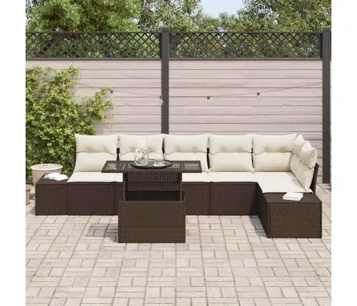 7 Daļu Dārza Dīvānu Komplekts Ar Spilveniem, Brūns Polyratans Vidaxl