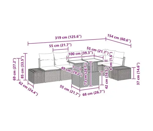 7 Daļīgs Dārza Dīvāna Komplekts Ar Spilveniem, Bēšs Poliestrādā Vidaxl