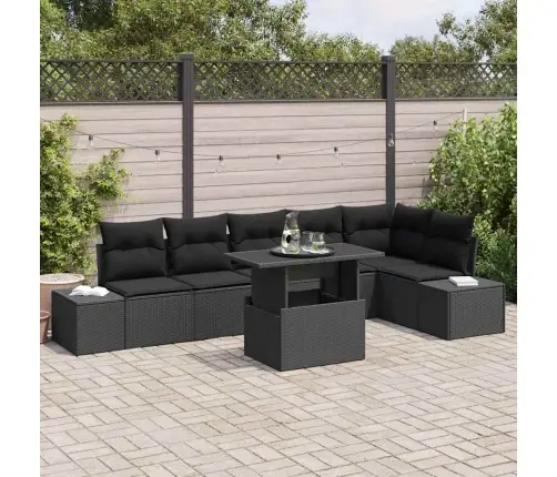 7 Sēdvietu Dārza Dīvānu Komplekts Ar Spilveniem Melnā Polyratānā Vidaxl