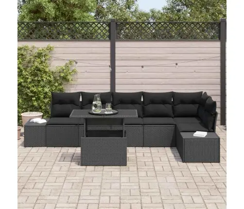 7 Sēdvietu Dārza Dīvānu Komplekts Ar Spilveniem Melnā Polyratānā Vidaxl