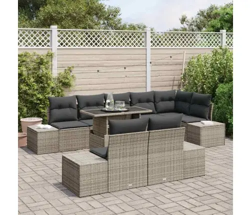 9 Daļu Dārza Dīvānu Komplekts Ar Pelēkiem Spilveniem Vidaxl