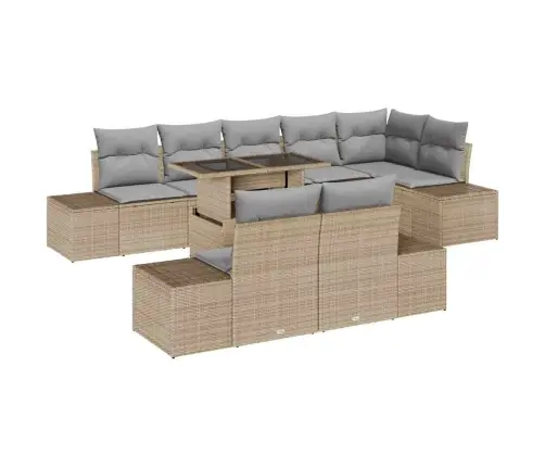 9 Daļu Dārza Dīvānu Komplekts Ar Spilveniem, Bēšs Polirats Vidaxl