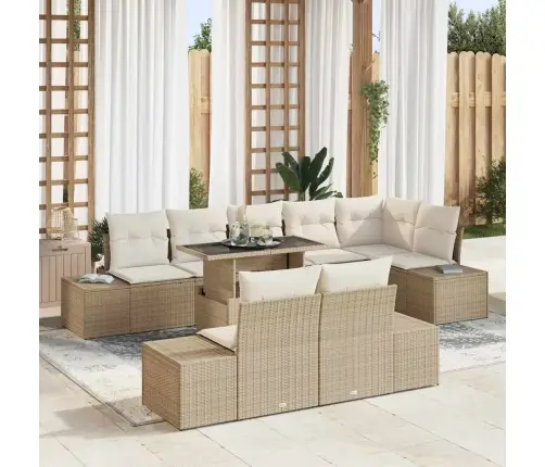 9 Daļu Dārza Dīvānu Komplekts Ar Bēša Poliratanā Spilveniem Vidaxl