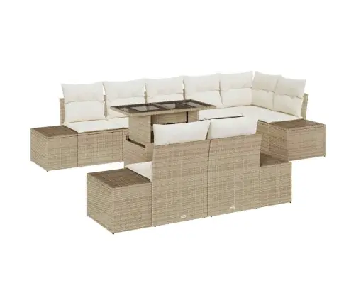 9 Daļu Dārza Dīvānu Komplekts Ar Bēša Poliratanā Spilveniem Vidaxl