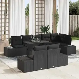 Dārza Dīvānu Komplekts Ar Spilvenu 9 Pcs Melna 100 X 55 X 73 Cm Vidaxl
