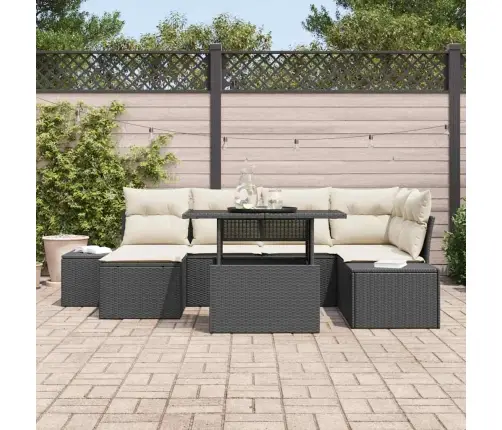 Sodo Sofų Rinkinys Su Pagalve 7 Pcs Juoda Ir Kreminė