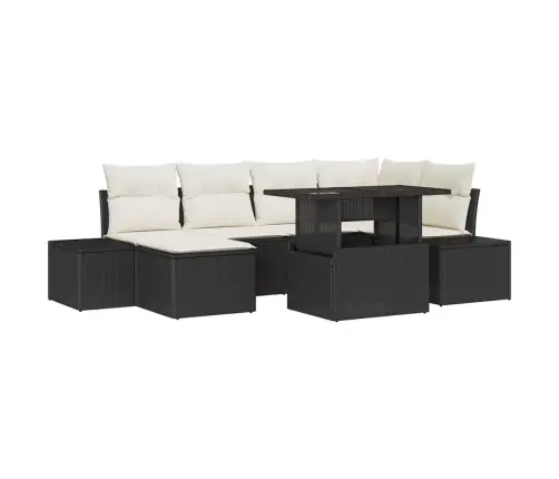 Sodo Sofų Rinkinys Su Pagalve 7 Pcs Juoda Ir Kreminė